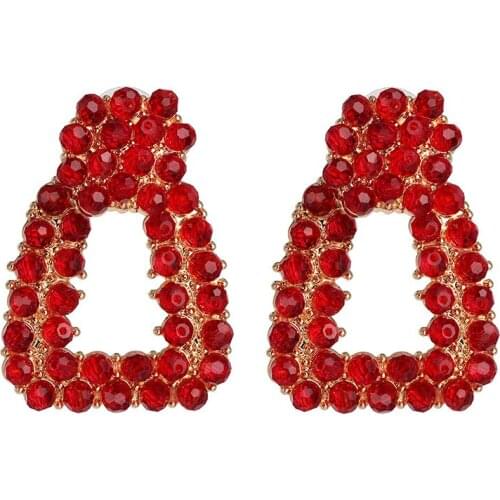 Fashion New Colorful Red Black Blue Beads Stud Earrings for Women Ethnic Geometric Statement Earrings Wedding Jewelry Party