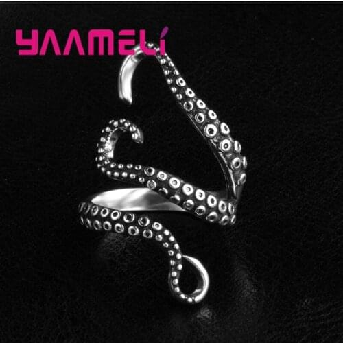 Punk Style Cool Men Gothic 925 Sterling Silver Finger Rings Opened Adjustable Size Jewelry