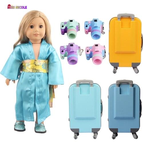 18''Doll Accessories Travel Set Clothes Matched Hand With PVC Luggage For American 43 Cm Girl Dolls,Mini Camera Nancy