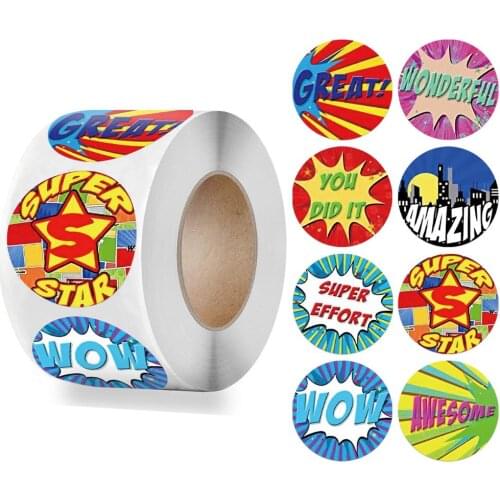 Reward Sticker for Kids Cute Pattern With English Words Labels Encourage Student 500PCS/ROLL 1 Inch Handmade Encourage Sticker