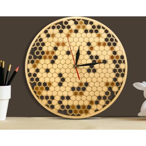 Round Shape Honeycomb Unique design Natural Wooden Wall Clock Hexagon Wall Art Wood Bee Honey Collection Wooden Clock