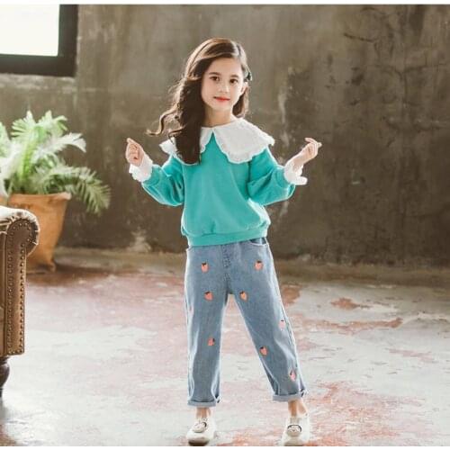 New Sale 2021 Casual Teen Girls Clothing Set Turn-down Sweatshirt +Pants 2Pcs Kids Cute Spring Autumn Baby Girl Clothing Outfit