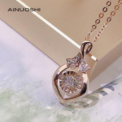 AINUOSHI 18K Gold Round Cut 0.07ct Natural Diamond Dancing Ribbon Pendant Necklace Witness The Happy Moments of Women 18