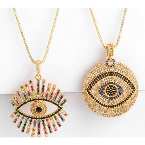 Funmode Trendy Handmade Box Chain Evil Eyes Pendant Necklace For Women Dress Accessories Female Party Gifts Wholesale FN112