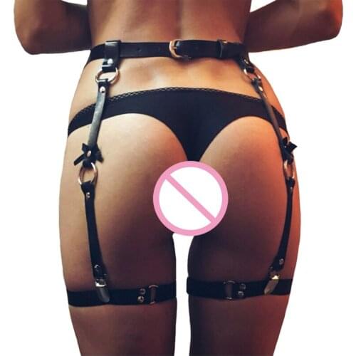 Sexy Women leather Waist Garter belts for Stockings Bow Handmade Punk Costume metal O-Round Waist Belt 4 suspenders accessories