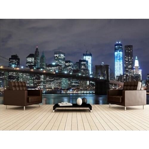 Custom photo wallpaper,the New York Brooklyn Bridge night scene murals for apartments, residential, office wall wallpaper