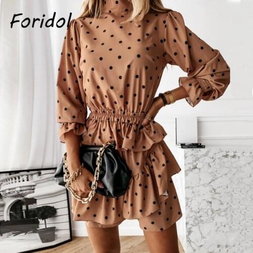 Casual Black Polka Dot Dress Elegant Ruffle Short Dress Women Female Long Sleeve Dress Spring Autumn Vestido De Mujer Boho Dress