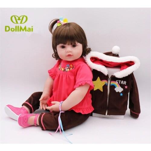 24inch 58cm Real Lifelike Princess Toddler Babies Dolls Reborn Silicone curly hair beautiful menina dolls safe toys for kids