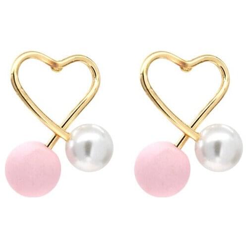 Romantic Cute Pink White Heart Pearl Alloy Stud Earring for Women Simple 2020 new Tide Jewlery Gift