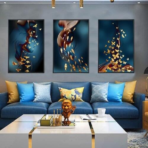Nordic Light Luxury Gold Birds Fish Canvas Painting Feather Wall Art Posters Decorative Wall Prints for Home Decor
