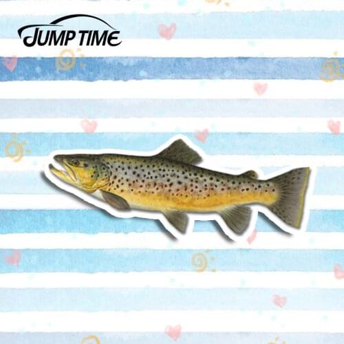 Jump Time 13cm x 4.8cm Fish Car Stickers Trout Vinyl Fishing Sticker Laptop Travel Luggage Waterproof 3D Car Styling