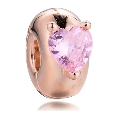 Pink Heart Solitaire Clip 2021 Gift Beads Girl Friends 100% Real Silver 925 Original DIY Beads Women Charms for Bracelets