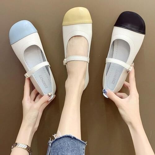 Womens shoes fashion brand design round head mixed color light mouth womens flat shoes retro shoes