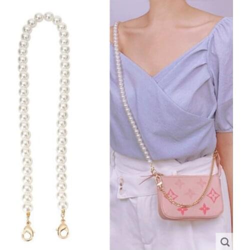 110cm Pearl Strap for Bags Women Handbag Accessories Gold Clasp Brand Bead Chain Tote Women Parts Bead Chains Handle Pearl