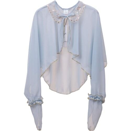 Long Sleeve Veste Cape Femme Ponchos And Capes Blue White Cape Dress Lace Glitter Shawl Women Summer Sun Protection Poncho New