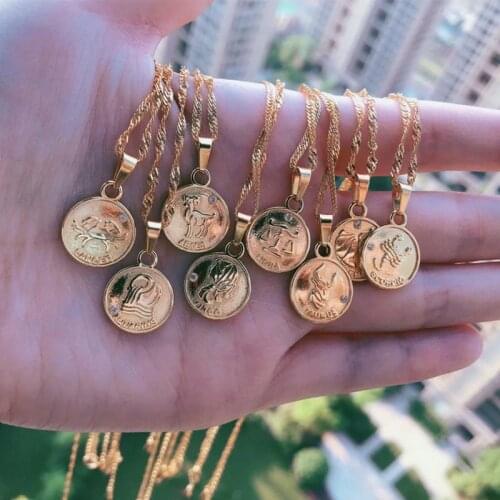 Zodiac necklaces for women coin necklace Aries Leo Collier signe astrologique Gold 12 Horoscope Zodiac Astrology Necklace Women