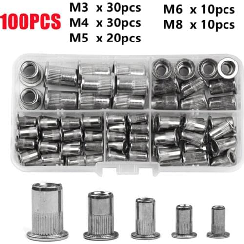 100pcs M3 M4 M5 M6 M8 Stainless Steel Rivnut Rivet Nuts Flat Head Threaded Rivet Insert Nutsert Rivet Nut Set Hardware Parts