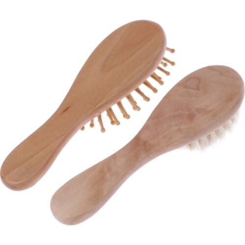 2Pcs/Set Newborn Wooden Brush Comb Baby Boy Girl Soft Hair Brush Head Massager