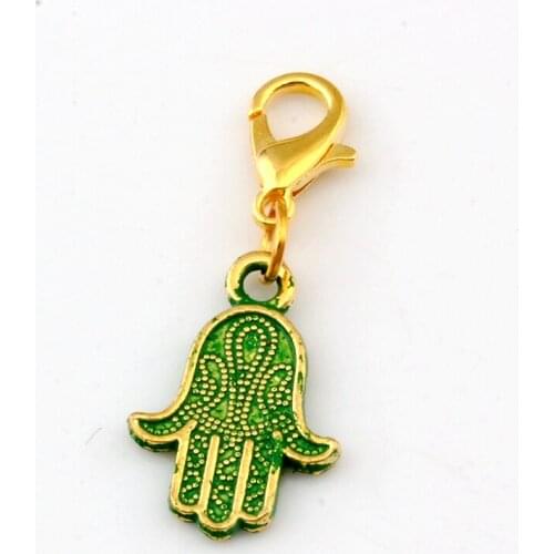 5Pcs/lot Hamsa Hand Alloy Charms with Lobster clasp Fit Charm Bracelet DIY Jewelry Verdigris Plated Antique gold 13x33mm