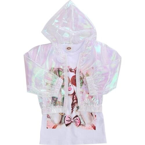 2020 Fashion Girls 2pcs Sun protection Jacket+Dress Kids Summer Clothes Transparent Hooded Coats+Manga hort Sleeve T-shirt Dress