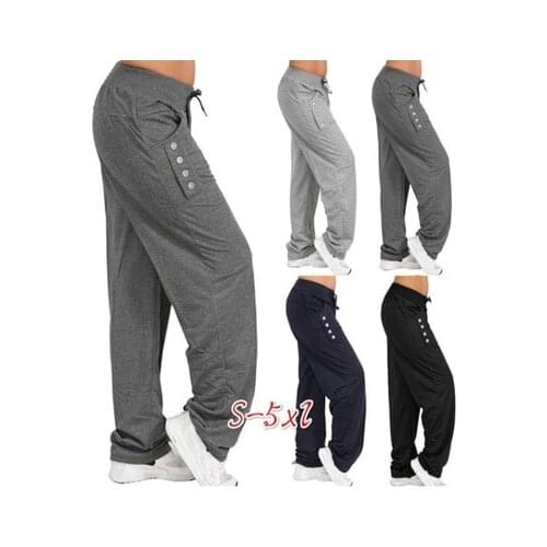 2020 womens pants womens solid color lace casual loose straight trousers