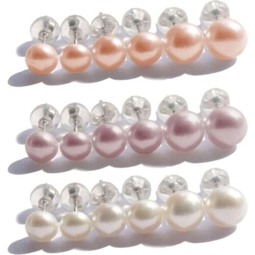 3 Pairs 925 Sterling Silver Real Freshwater Pearl Stud Earrings Kit White Purple Pink Natural Pearl Stud Earrings Set X4YA