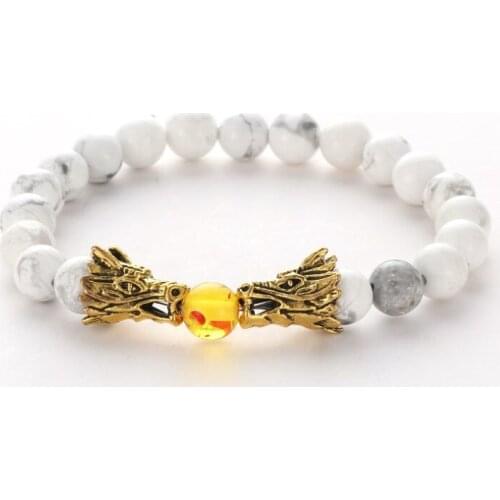 8mm yufg3 Bangles white Howlite bead double Dragon Buddha Prayer Yoga Bracelet women men nature stone Party Jewelry