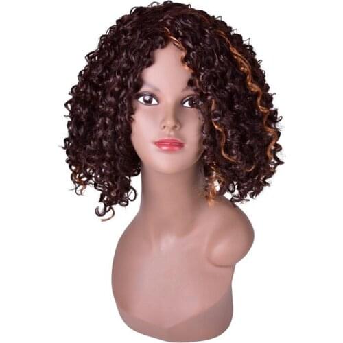 BCHR Short Afro Wigs for Black Women Kinky Curly Brown Synthetic Wigs African Brazilian wig