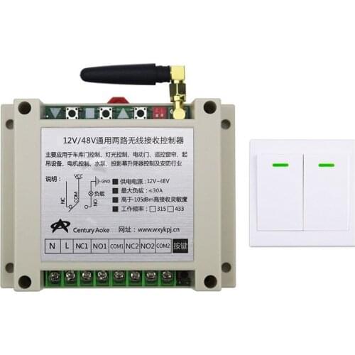 DC12V 24V 36V 48V 2CH Wireless Remote Control Switch Receiver + Wall Panel Remote Transmitter Sticky Remote Smart Home Switch