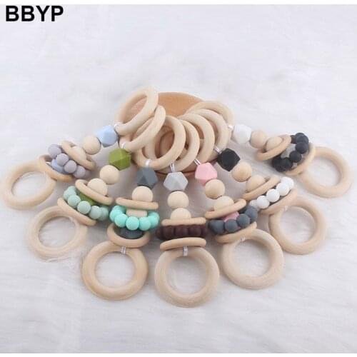 Wooden Rattles For Kids Montessori Baby Toys Educational Toys Bed Bell Wood Ring Sensory Baby Gym Toy Chew Silicone Teether Play