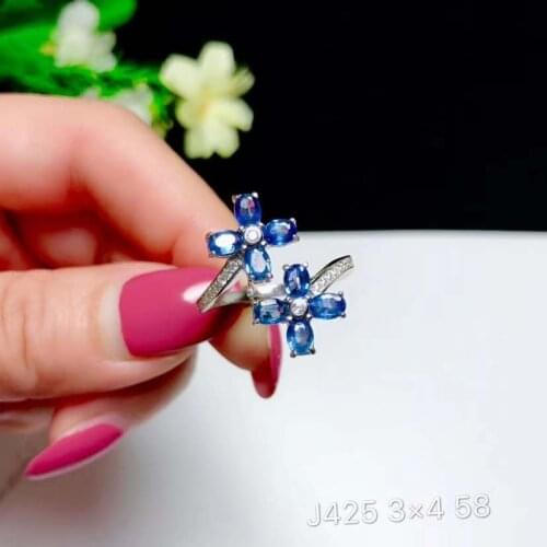 Handworked jewelry Finger rings Natural and Real blue sapphire ring 925 sterling silver Fine handworked jewelry Finger rings