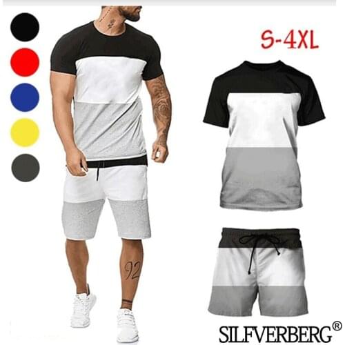 Sweatsuits with Shorts +T-Shirt Patchwork 2 Pieces Man Summer Sets Outfit Sports Fitness Basketball Training Male Tracksuit