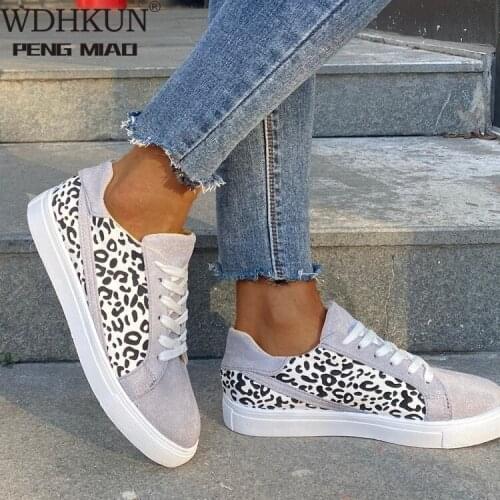 WDHKUN 2021 Womens Leopard Shoes Platform Vulcanized Sneakers New Arrival Women Flat Jogging Casual Shoes Zapatillas Mujer