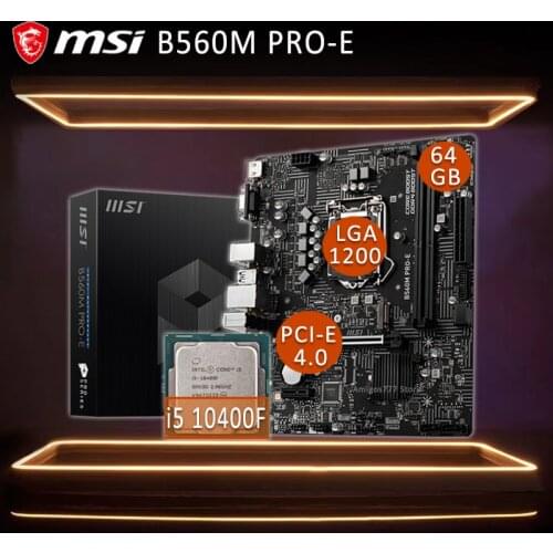 LGA 1200 MSI B560M PRO-E Motherboard Combo With Intel Core i5 10400F Motherboard Set DDR4 128GB Desktop Intel B560 Placa-mãe New