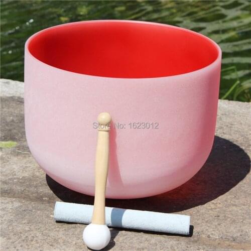 12'' Frosted C# Adrenals Chakra Red Color Quartz Crystal Singing Bowl free suede mallet and O-ring