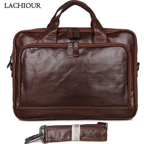 Fashioin Men Genuine Leather Handbags Male Coffee Real Leather Travel Shoulder Bag Large Business Messenger Bag Mens Laptop Bag