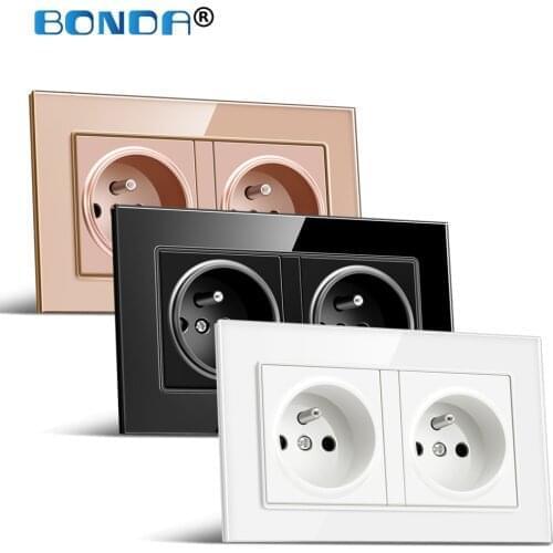 BONDA Wall USB Power Outlet Charging Interface Crystal Glass 110~250V 146mm * 86mm 16A Double Frame French Standard USB Socket