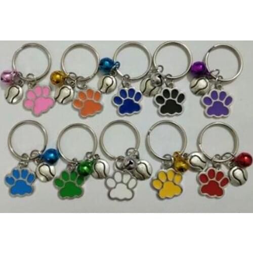New Hot Wholesale Drip Glaze Cat Dog Bear Paw&Flyball Mix Bell Charm Anti-Theft Keychain Gift Key Circle Jewelry Making