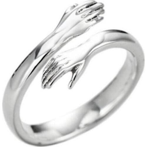 New silvery European and American jewelry love hug ring retro fashion tide flow open ring