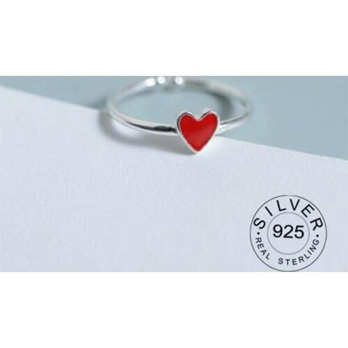 Punk Retro 925 Sterling Silver Red Heart Rings for Women Jewelry Bohemian Adjustable Antique Finger Rings Anillos joyas de plata