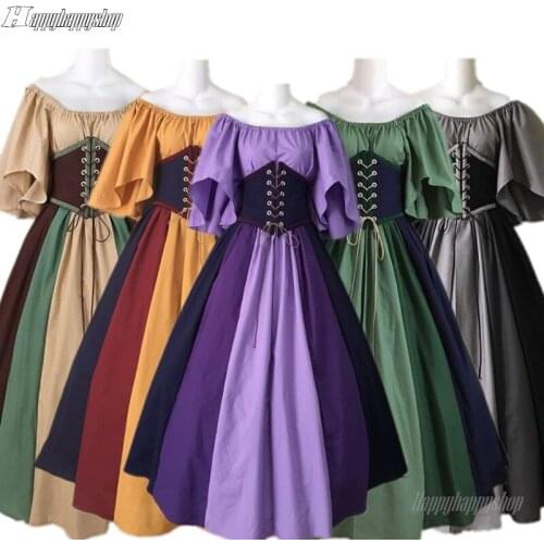 Medieval Renaissance Dress Womens Vintage Halloween Gothic Costume Party Dress Victoria Palace Princess Dress Cosplay Clothing