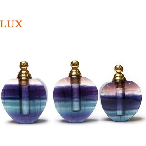 Hand Carved Rainbow Fluorite Perfume Bottle jewelry polished apple shape natural gems stone pendant for necklace making