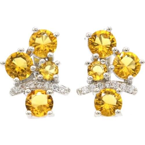 16x12mm Lovely Cute Created Golden Citrine Pink Kunzite Bright Zircon For Womans Daily Wear Silver Earrings