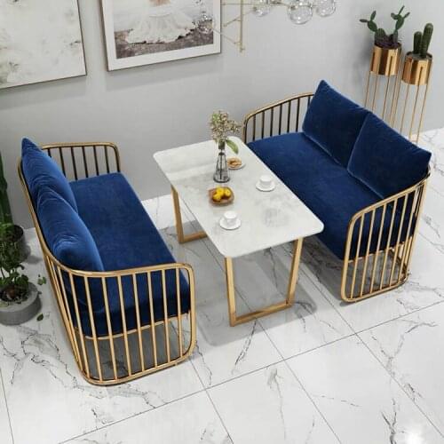 Nordic combination iron sofa chair beauty salon hotel tea shop commercial simple net red fabric sofa and coffee table