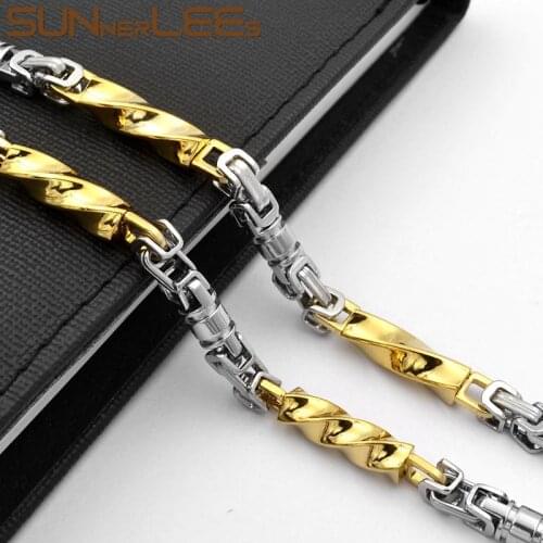 SUNNERLEES Jewelry Stainless Steel Necklace 6mm Geometric Byzantine Link Chain Silver Color Gold Plated Men Women Gift SC51 N