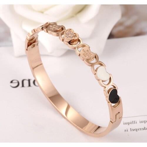 TJP Hot Sale Women 316 Stainless Steel Rose Gold Bangle Crystals High Quality Bracelets Bangle Wedding Jewelry Gift