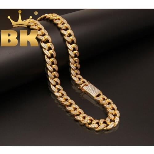 20mm Width Heavy Cuban Link Chain Micro Pave Iced Out Cubic Zircon Gold Color Necklaces For Men Hiphop Jewelry