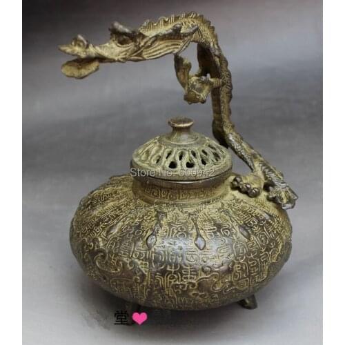 Vintage Bronze burner longevity Incense Burner Dragon with ancient character writing