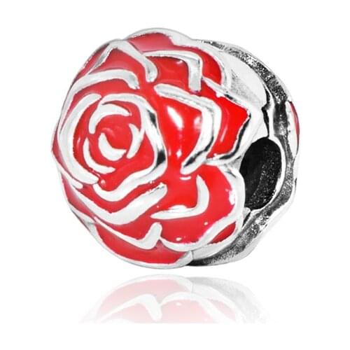 Lady Gift Fashion Jewelry 925 Sterling Silver Beads Fit Original Pandora Bracelets Red Peony Charm DIY Women Style