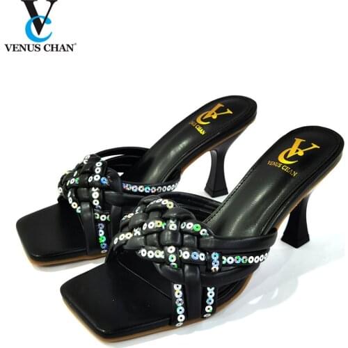 2021 Office Lady New Arrivals Shoes in Black Color High Quality Summer New Design Nigerian Women Slipper Shoes for Wedding